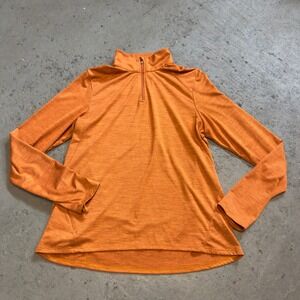 REI Co-op Womens Medium Orange Heathered Quarter Zip Pullover Thumbholes Top